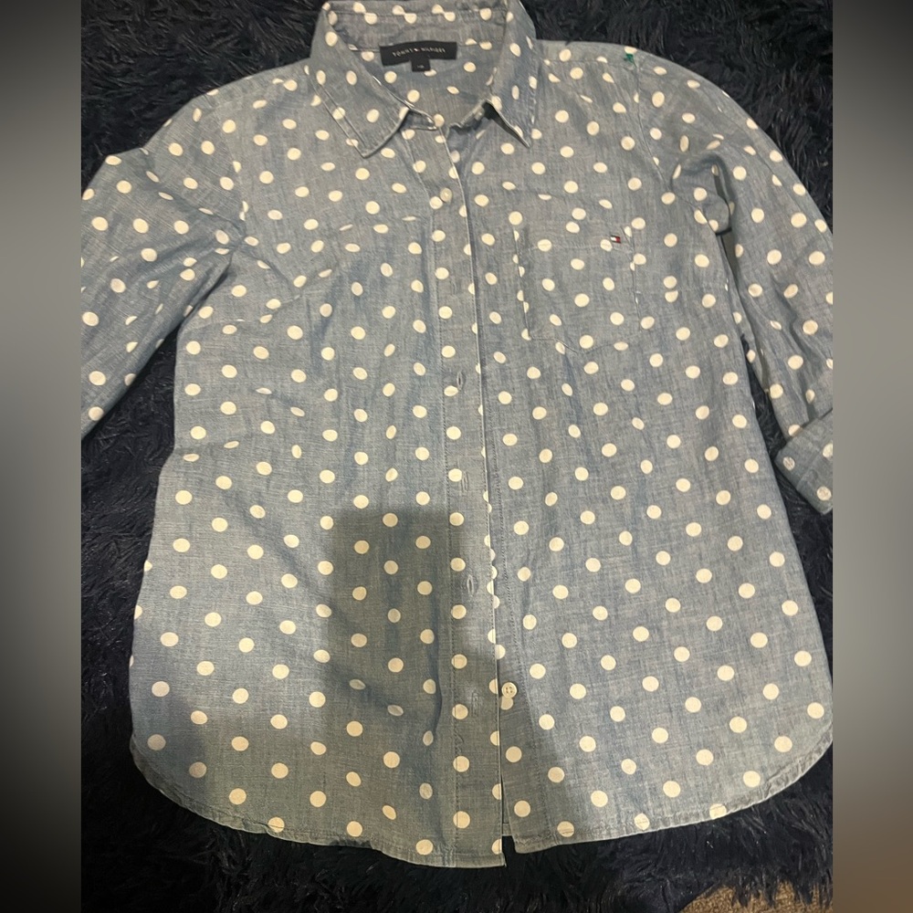 Tommy Hilfiger Blue and White Button Down Shirt